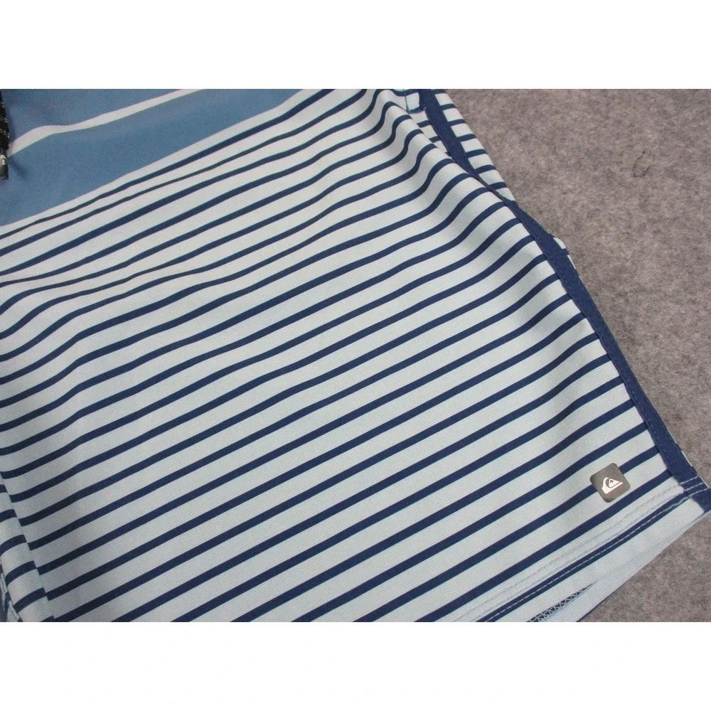 Quiksilver Board Shorts Mens 34 Blue Striped Waterman Swim Trunks Bathing Suit